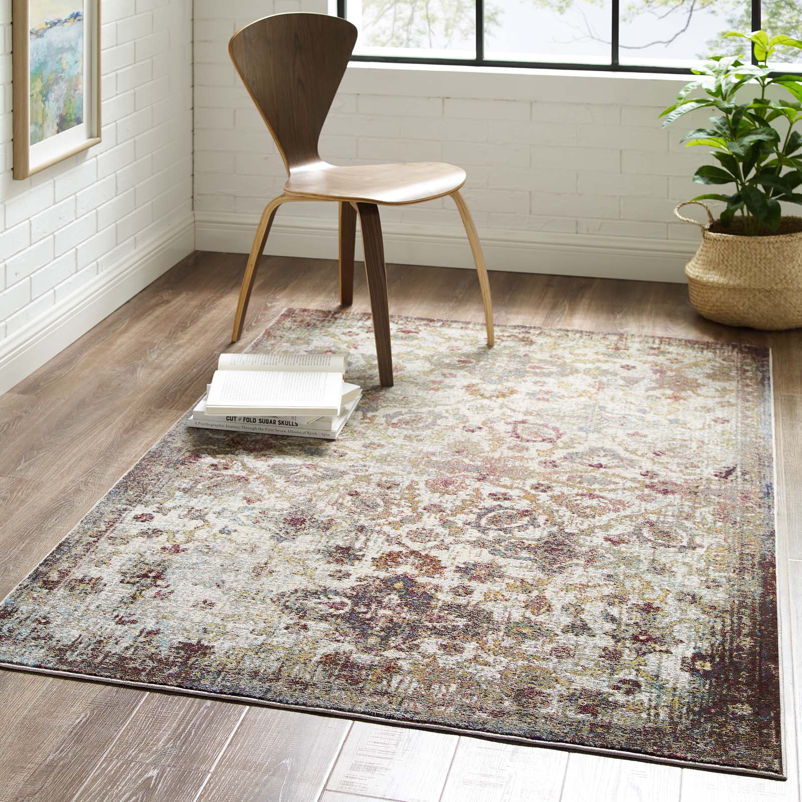 Success Kaede Distressed Vintage Floral Moroccan Trellis 4x6 Area Rug by Modway