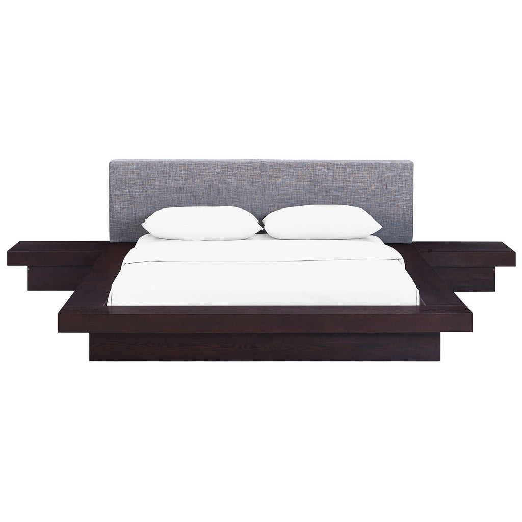Freja 3 Piece Fabric Queen Bedroom Set in Cappuccino Gray