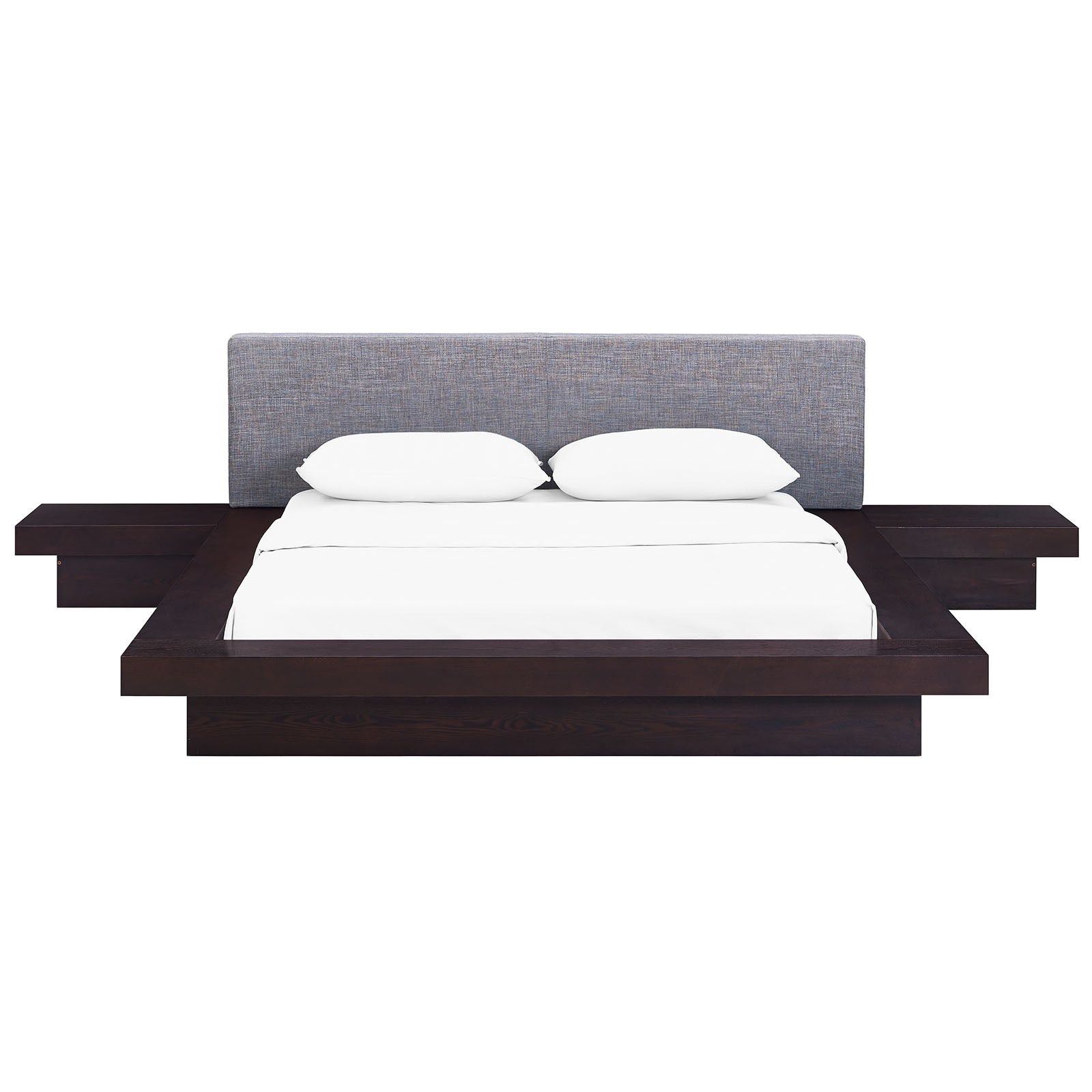 Freja 3 Piece Fabric Queen Bedroom Set in Cappuccino Gray