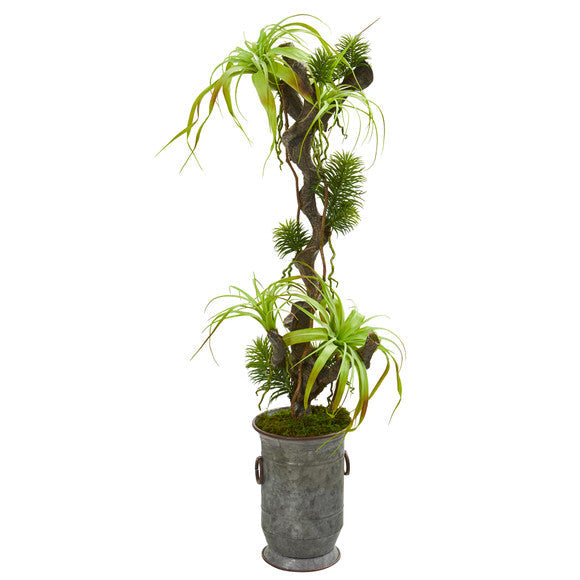 47" Tillandsia Artificial Plant in Vintage Metal Planter