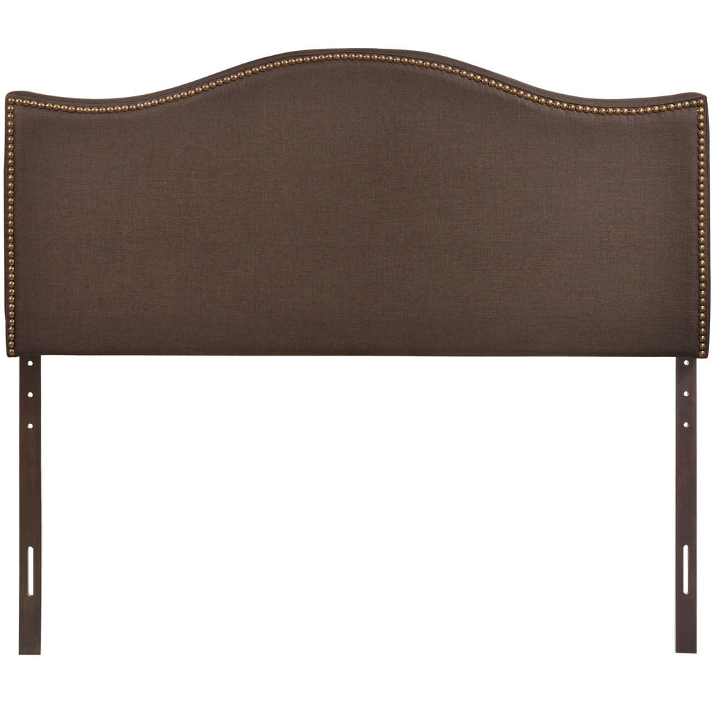Curl Nailhead Upholstered Queen Headboard in Dark Brown