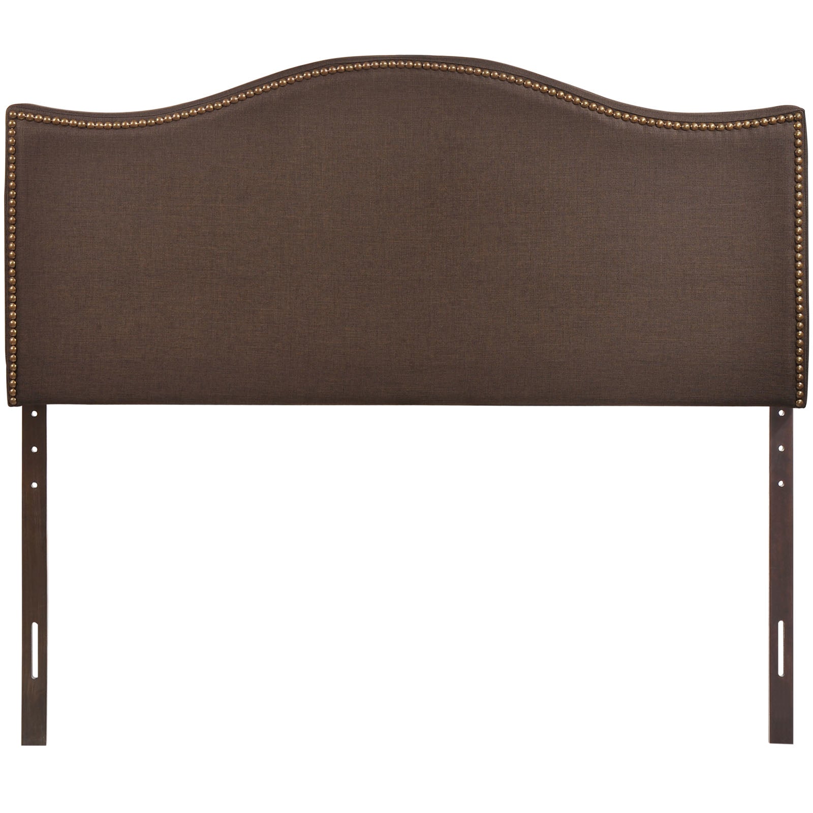 Curl Nailhead Upholstered Queen Headboard in Dark Brown