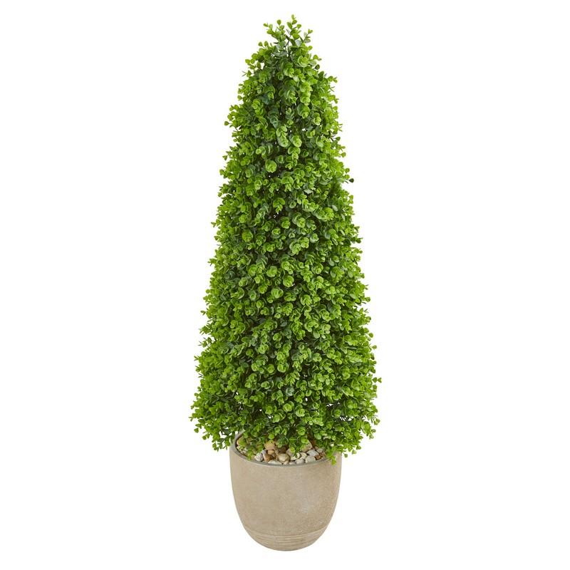 50" Eucalyptus Topiary Artificial Tree in Sandstone Planter