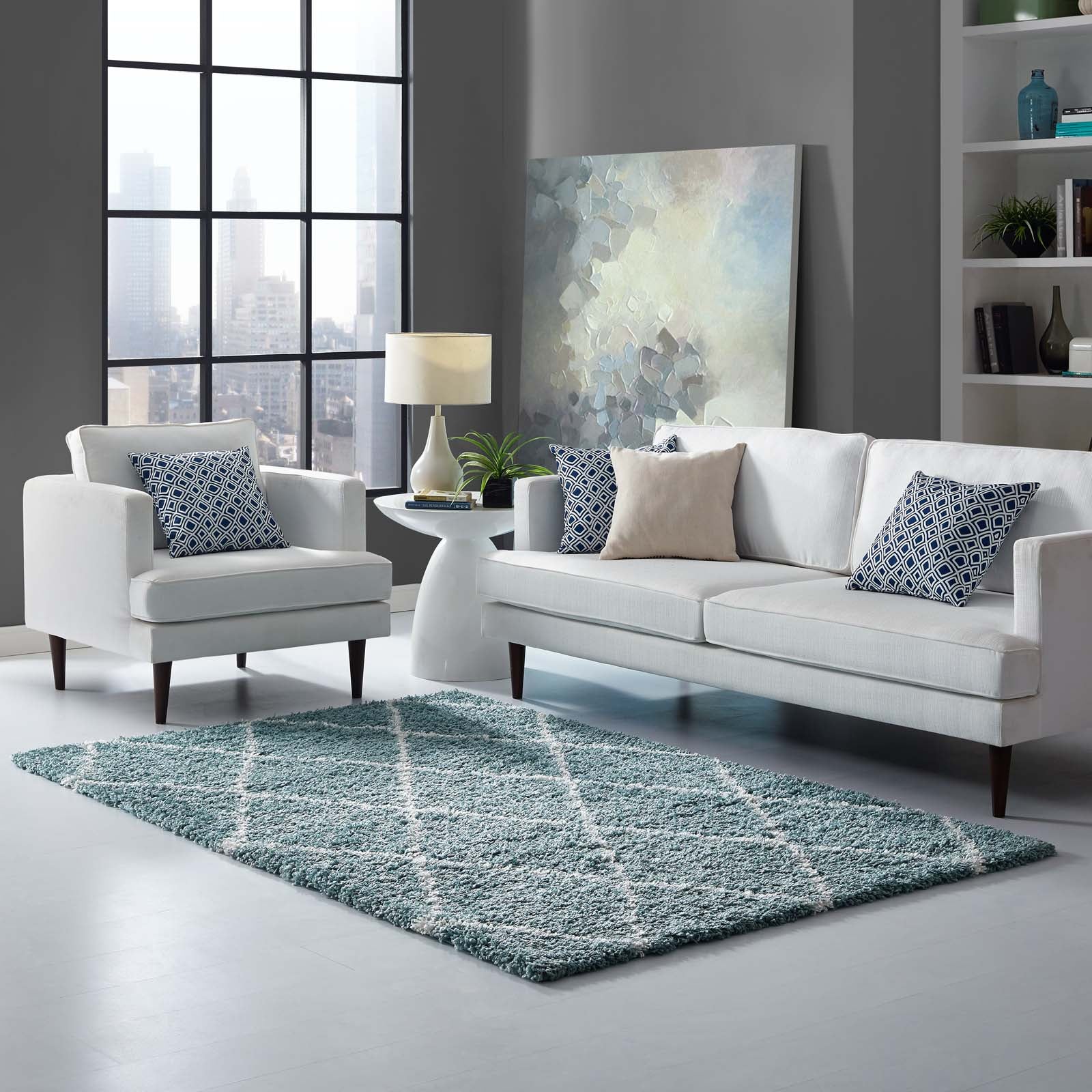Toryn Diamond Lattice 5x8 Shag Area Rug by Modway