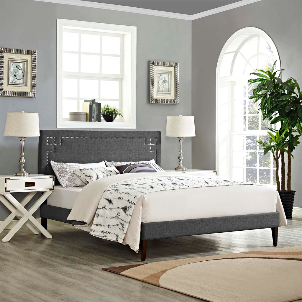 Ruthie Fabric Queen Platform Bed with Squared Tapered Legs by Modway
