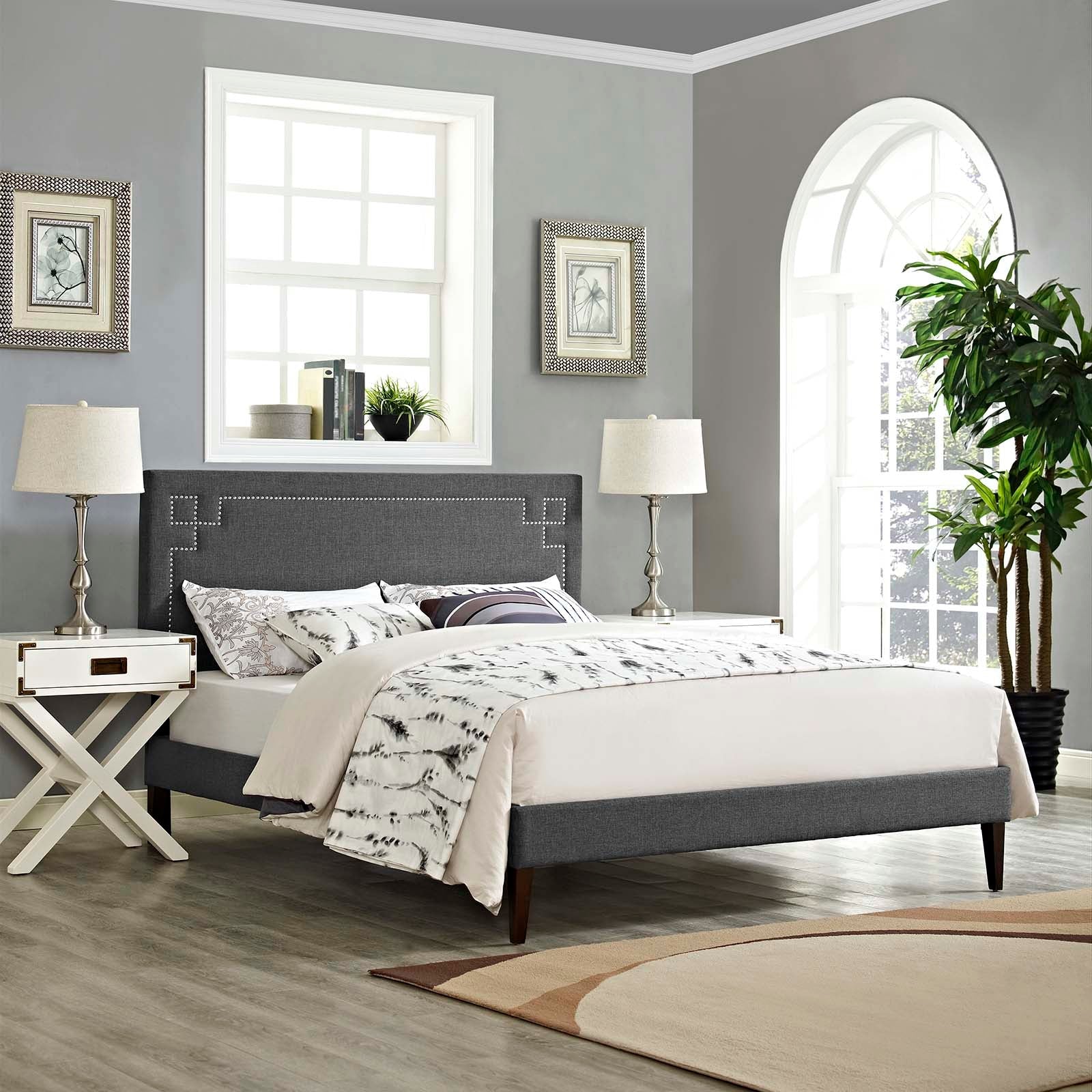 Ruthie Fabric Queen Platform Bed with Squared Tapered Legs by Modway