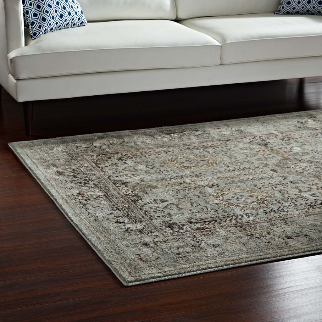 Enye Distressed Vintage Floral Lattice 8x10 Area Rug by Modway