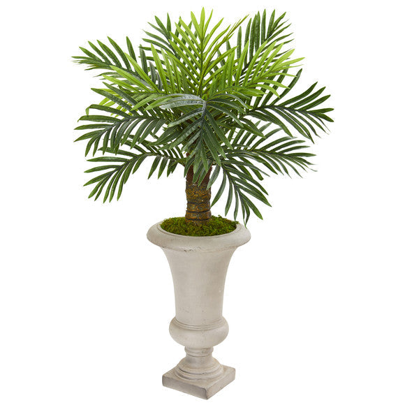 34" Robellini Palm Artificial Tree in Sand Colored Urn