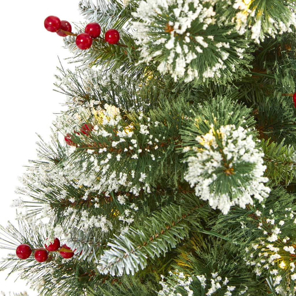 4' Frosted Swiss Pine Artificial Christmas Tree w/ 100 Clear LED Lights & Berrie