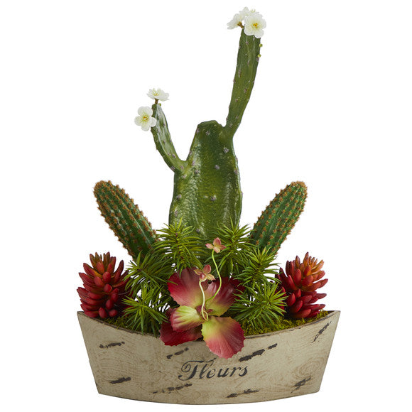 24" Mixed Succulent Artificial Plant in Decorative Planter