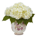 Giant Hydrangea Artificial Arrangement in Floral Printed Vase