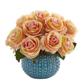 11.5'' Rose Artificial Arrangement in Blue Ceramic Vase