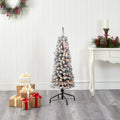 4' Flocked Pencil Artificial Christmas Tree w/ 100 Clear Lights & 216 Bendable