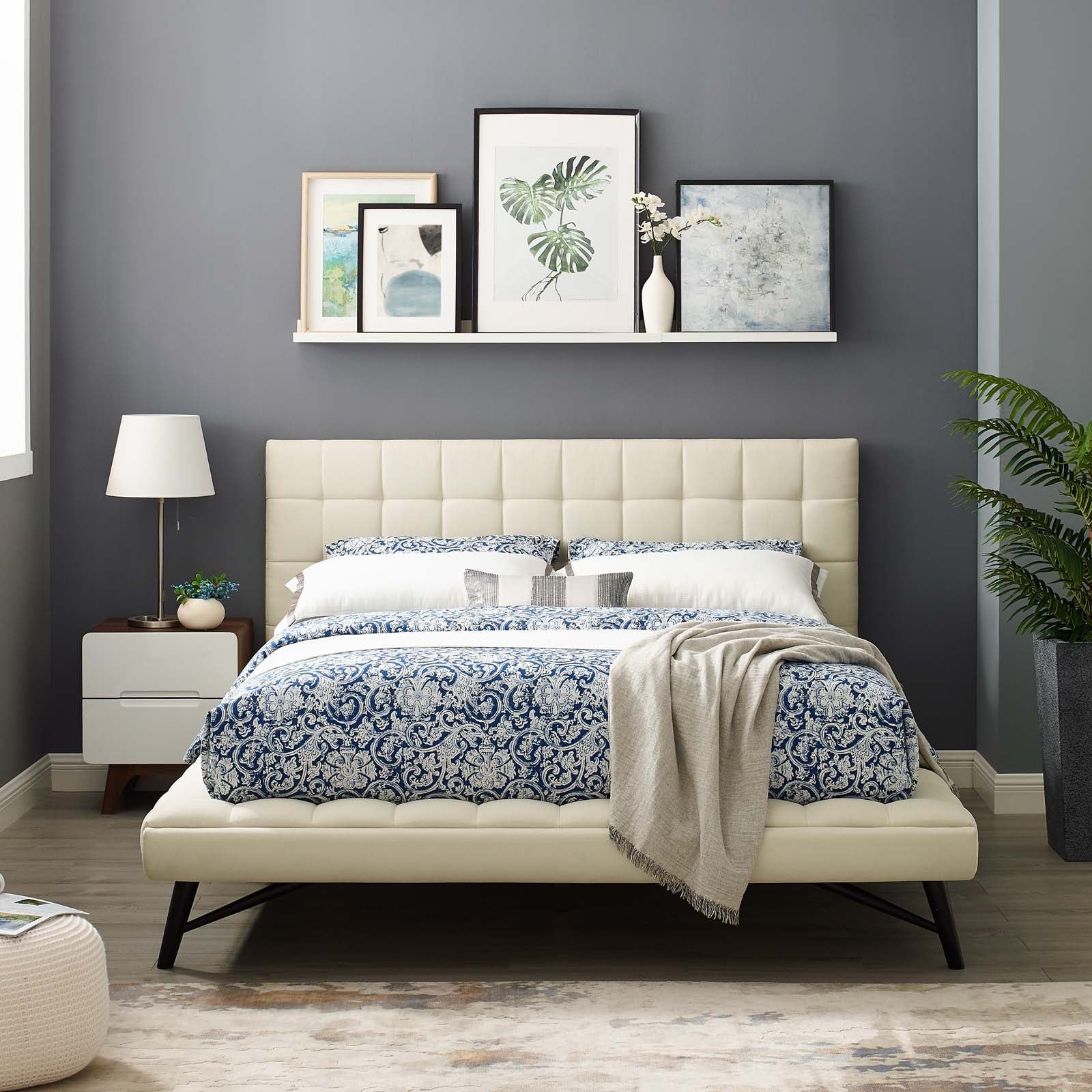 Julia Biscuit Tufted Upholstered Fabric Queen Platform Bed by Modway
