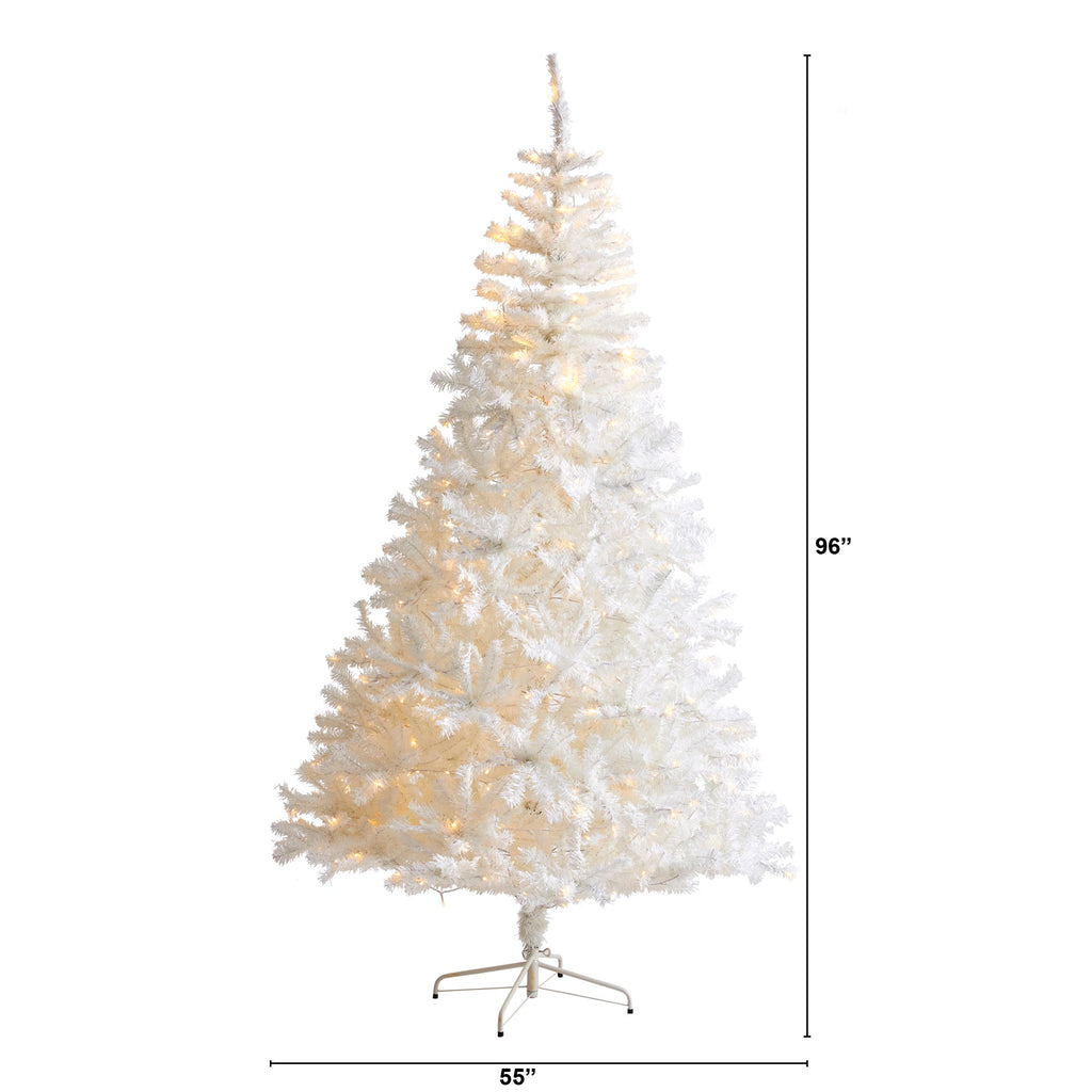 8' White Artificial Christmas Tree w/ 1500 Bendable Branches and 450 LED Lights