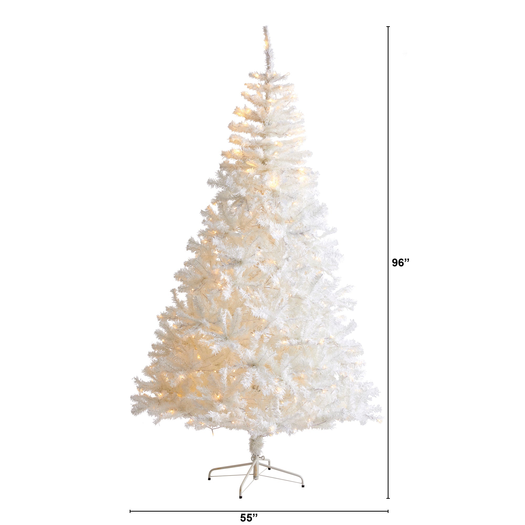 8' White Artificial Christmas Tree w/ 1500 Bendable Branches and 450 LED Lights