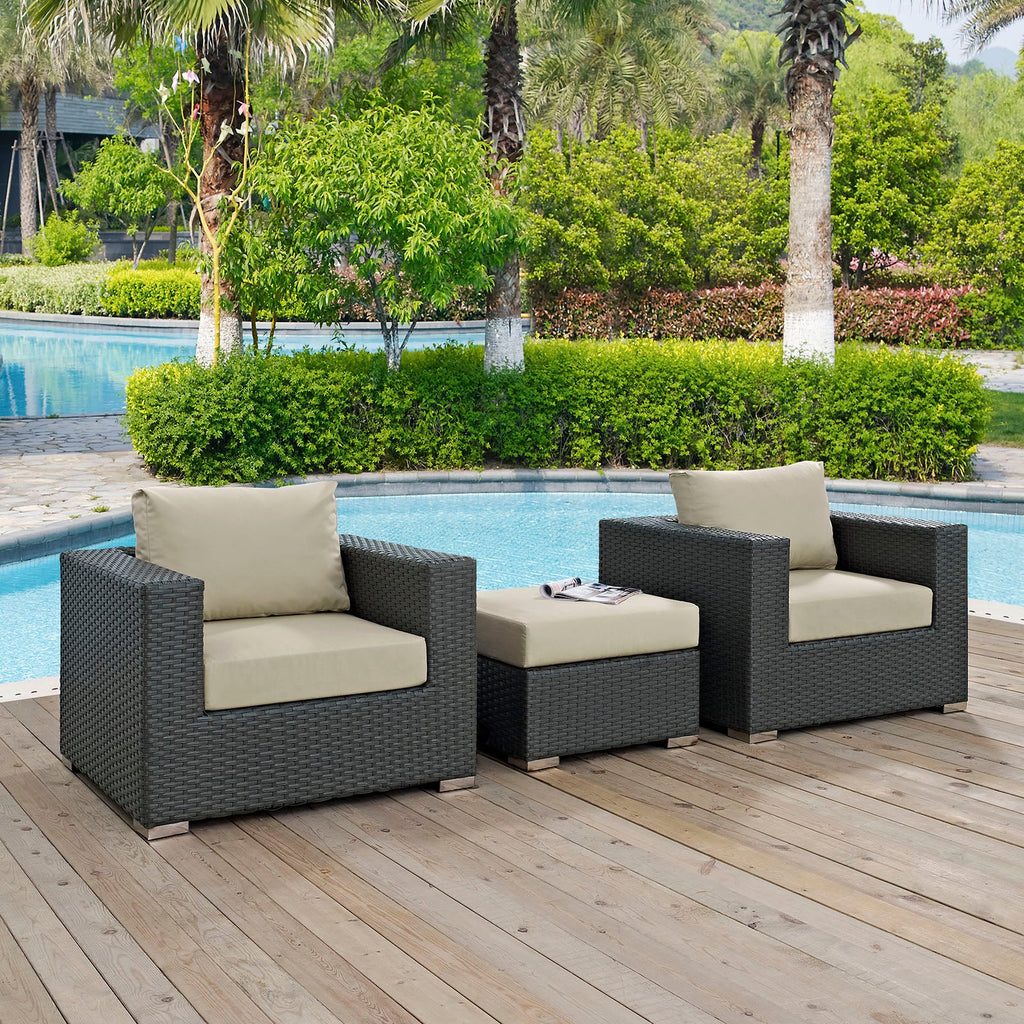 Sojourn 3 Piece Outdoor Patio Sunbrella¨ Sectional Set by Modway