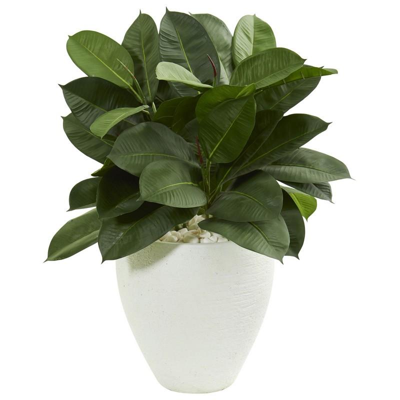 29" Artificial Rubber Plant In White Planter 9242 By Nearly Natural