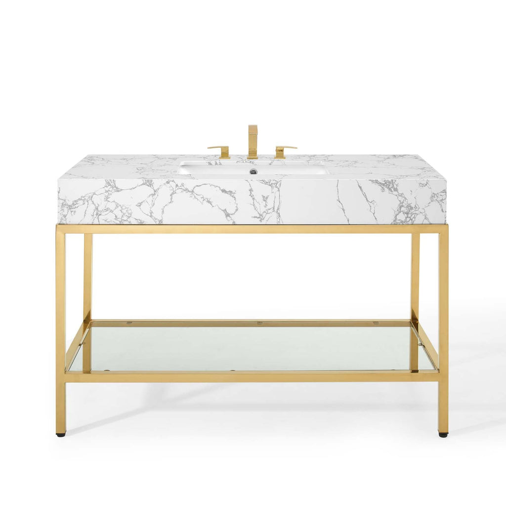 Kingsley 50" Gold Stainless Steel Bathroom Vanity by Modway