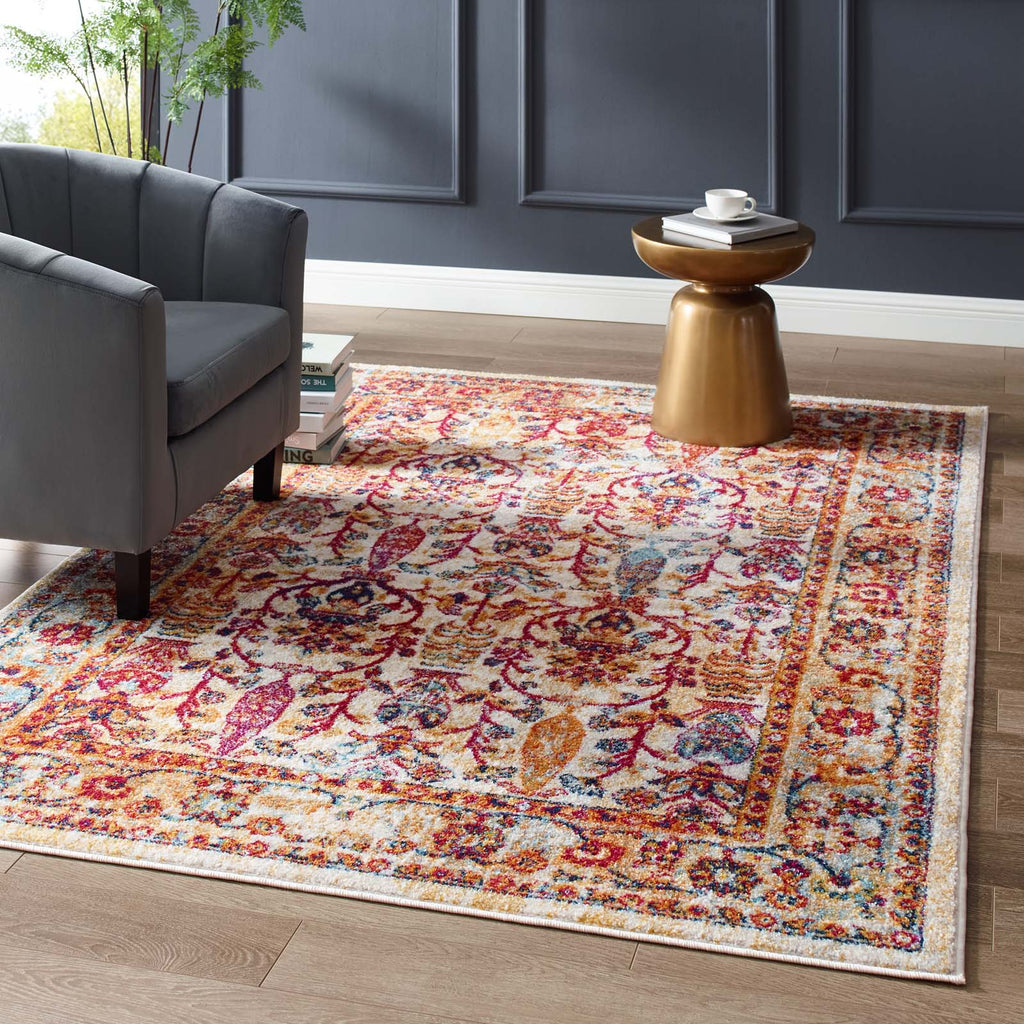 Entourage Jessa Distressed Vintage Floral Lattice 5x8 Area Rug by Modway