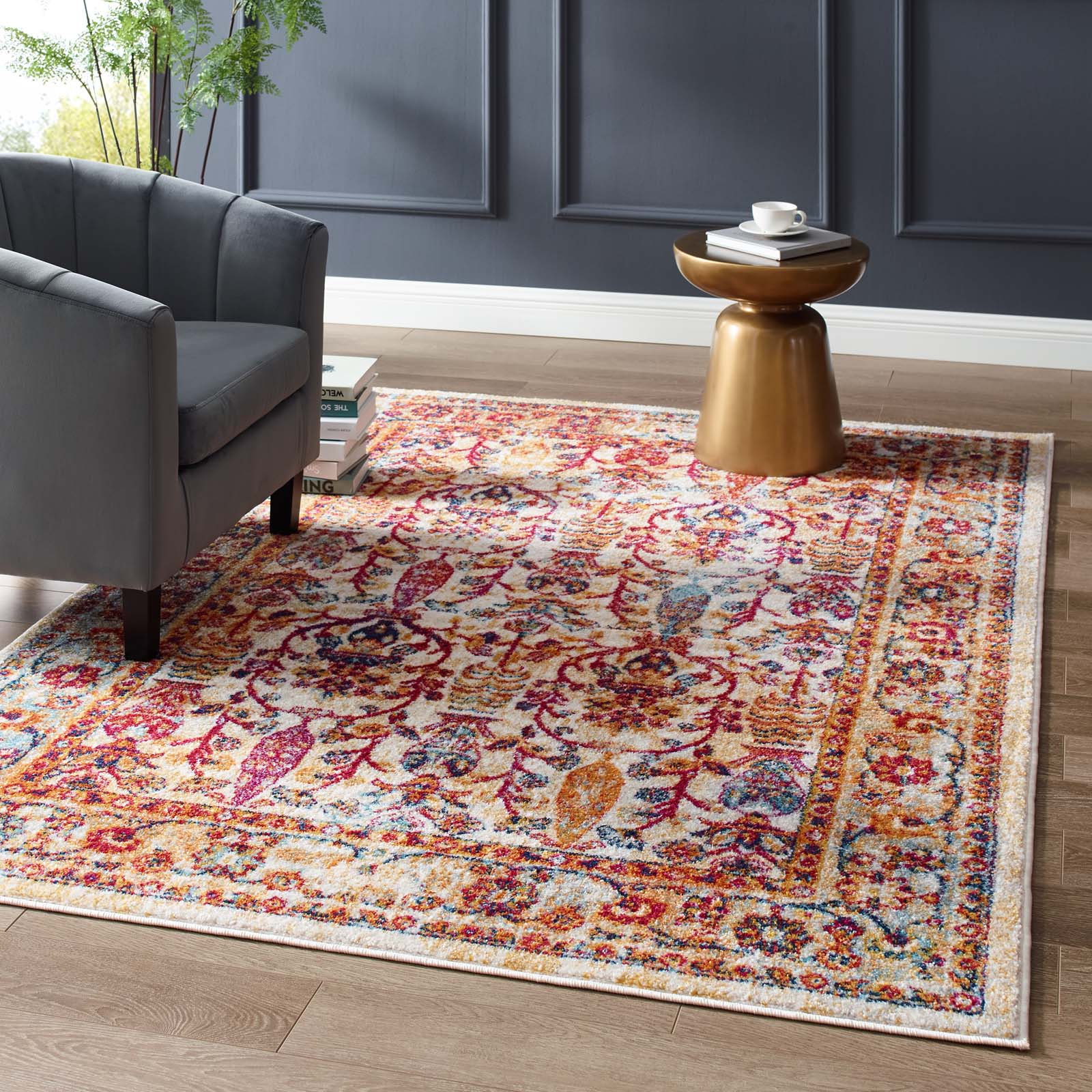 Entourage Jessa Distressed Vintage Floral Lattice 5x8 Area Rug by Modway