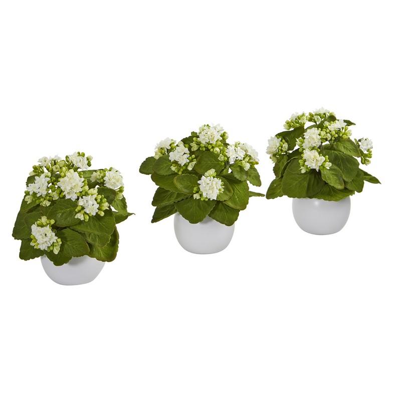 8"  Kalanchoe Artificial Plant in White Vase (Set of 3)