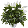 Mixed Spathifyllum Artificial Plant in White Vase