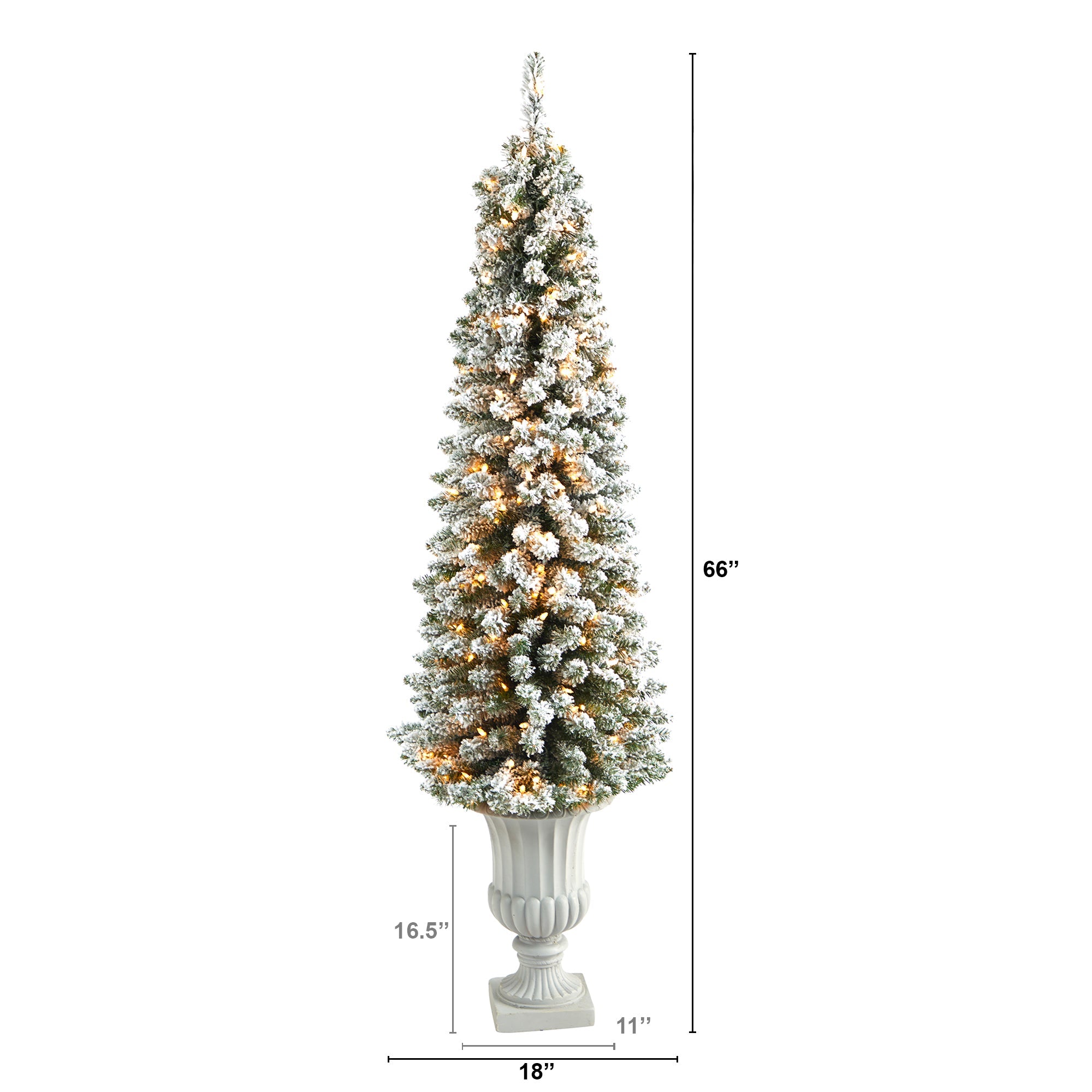 5.5' Flocked Pencil Artificial Christmas Tree w/ 200 Clear Lights