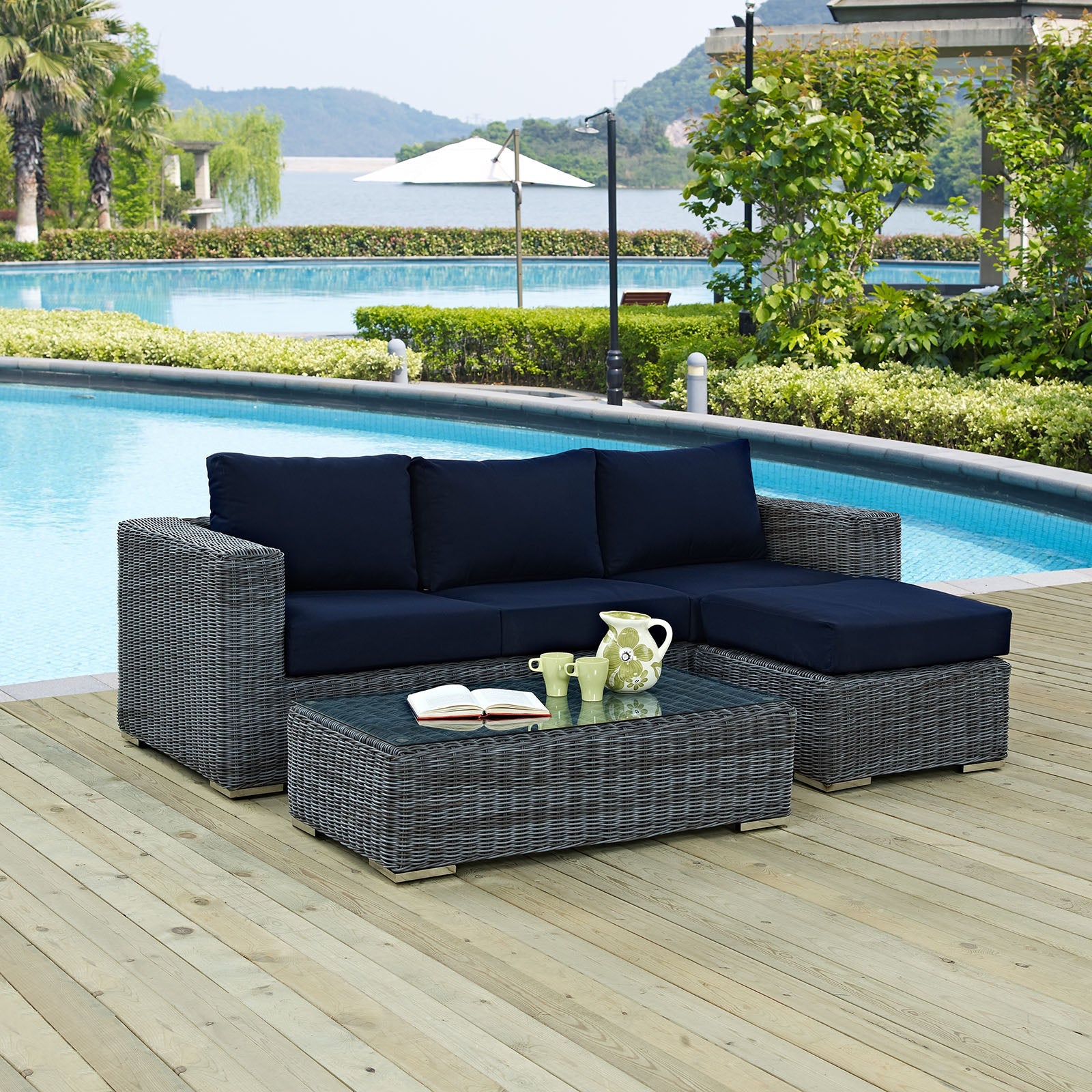 Summon 3 Piece Outdoor Patio Sunbrella¨ Sectional Set by Modway
