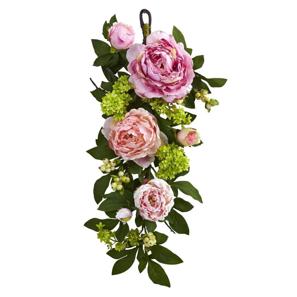 Nearly Natural 24" Mixed Peony & Hydrangea Teardrop 4540