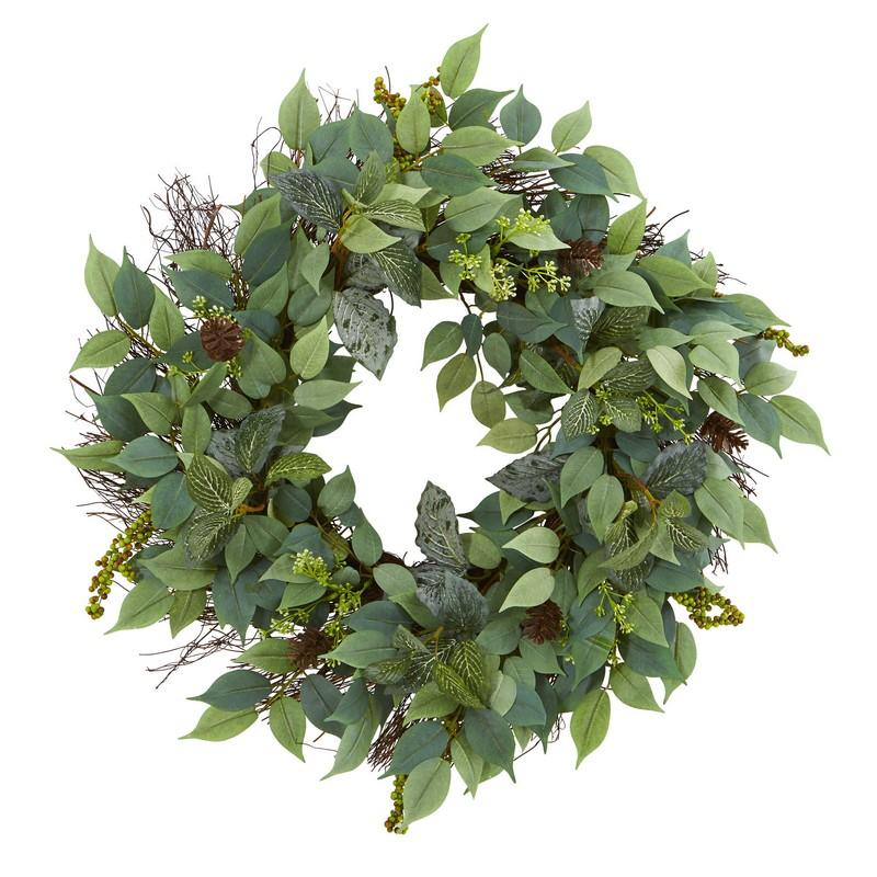 23"  Mix Royal Ruscus, Fittonia and Berries Artificial Wreath