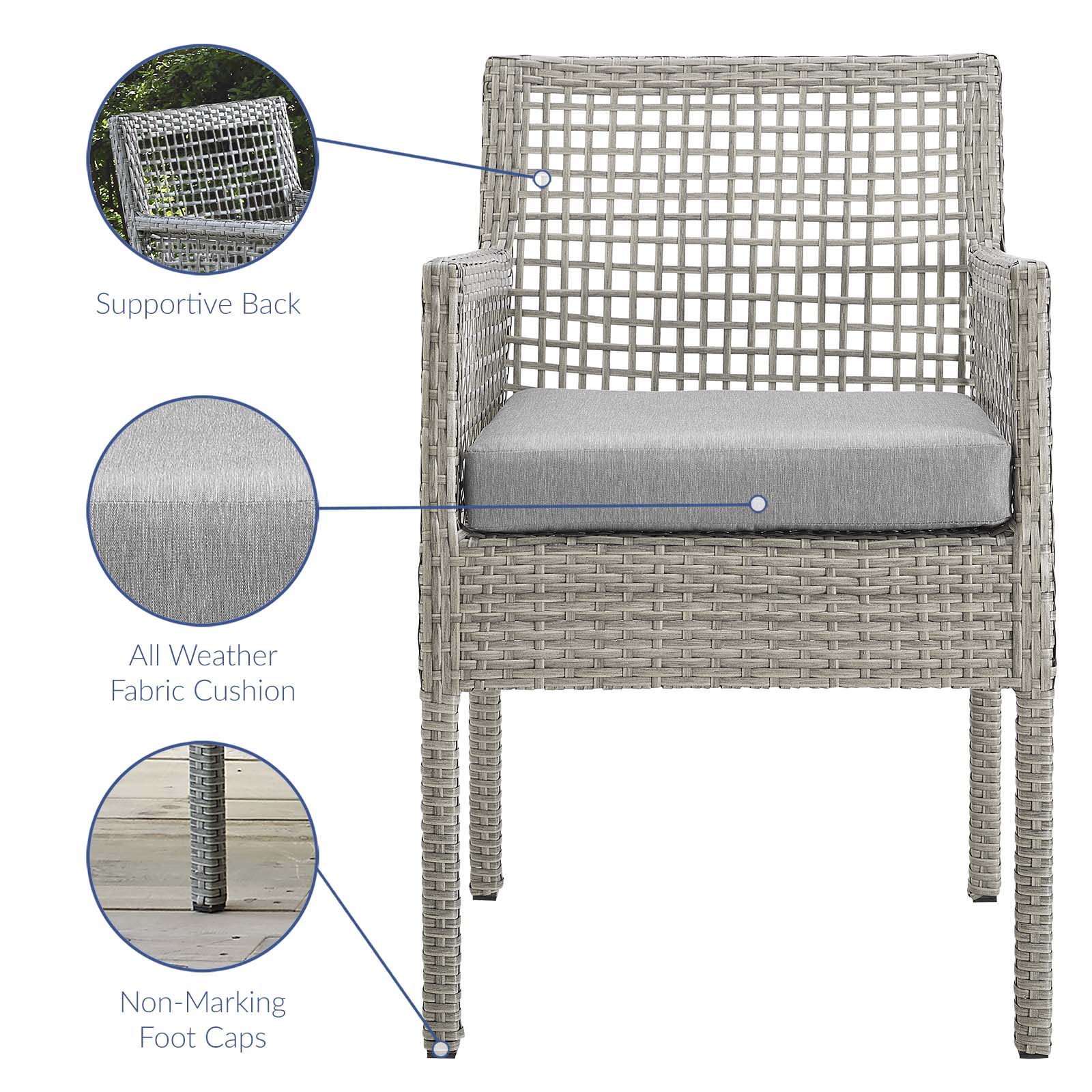 Aura Outdoor Patio Wicker Rattan Dining Armchair Set of 4 by Modway