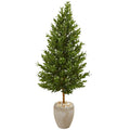 62"  Olive Cone Topiary Artificial Tree in Sand Colored Planter UV Resistant