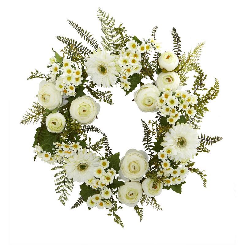 24" Mixed Daisy"s and Ranunculus Wreath