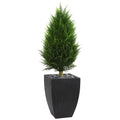 4' Cypress Cone Artificial Topiary Tree in Black Wash Planter UV Resistant
