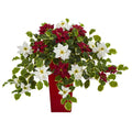 23" Poinsettia and Variegated Holly Artificial Plant in Decorative Planter