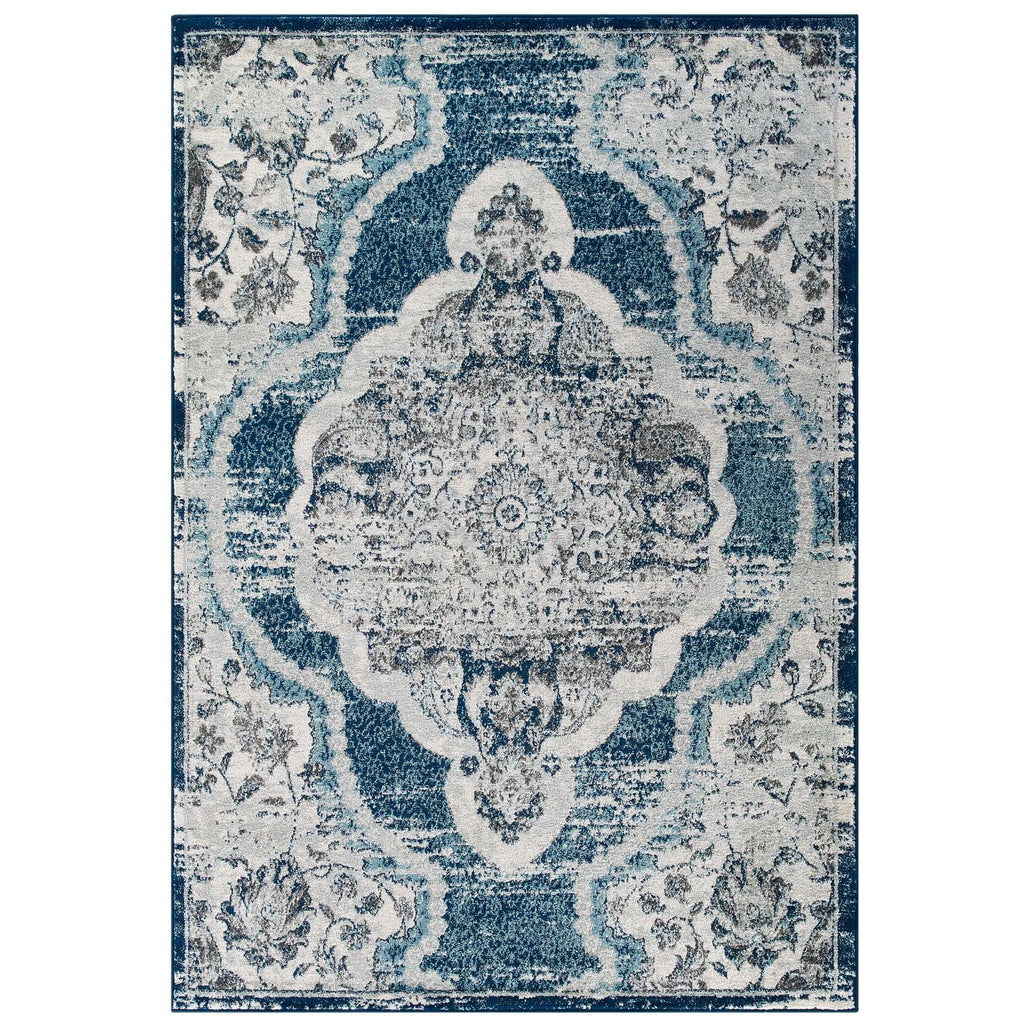 Entourage Malia Distressed Vintage Floral Vintage Medallion 8x10 Area Rug by Modway