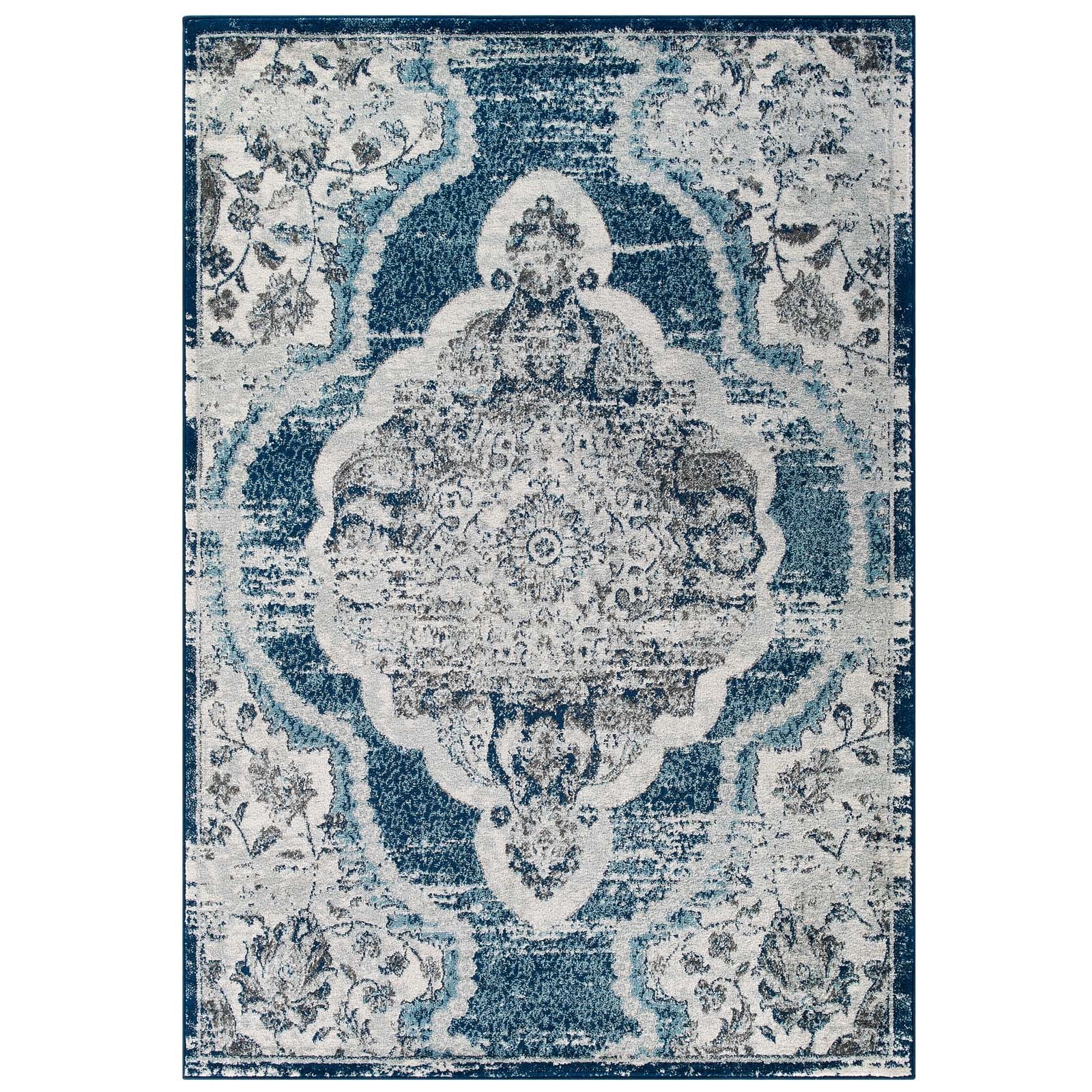Entourage Malia Distressed Vintage Floral Vintage Medallion 8x10 Area Rug by Modway