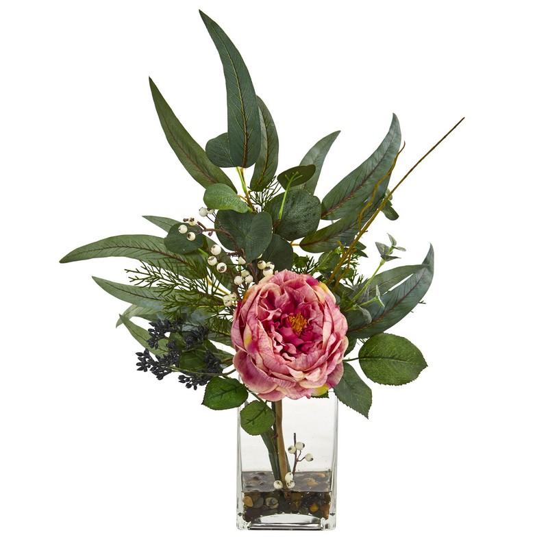 21"  Rose and Eucalyptus Artificial Arrangement