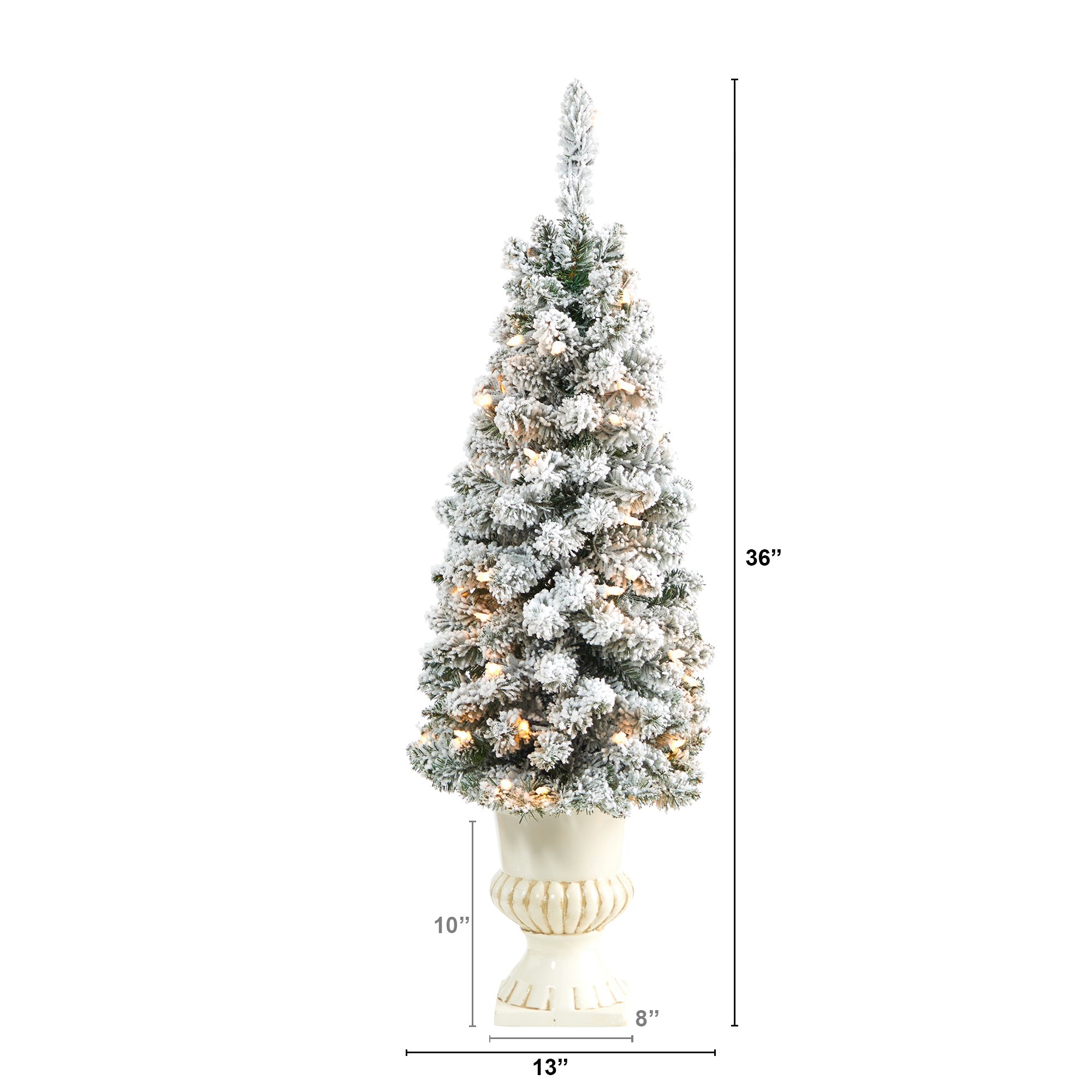 3' Flocked Pencil Artificial Christmas Tree w/ 50 Clear Lights & 132 Bendable