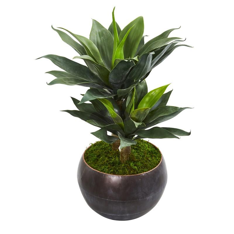 31"  Double Agave Artificial Plant in Metal Bowl Planter