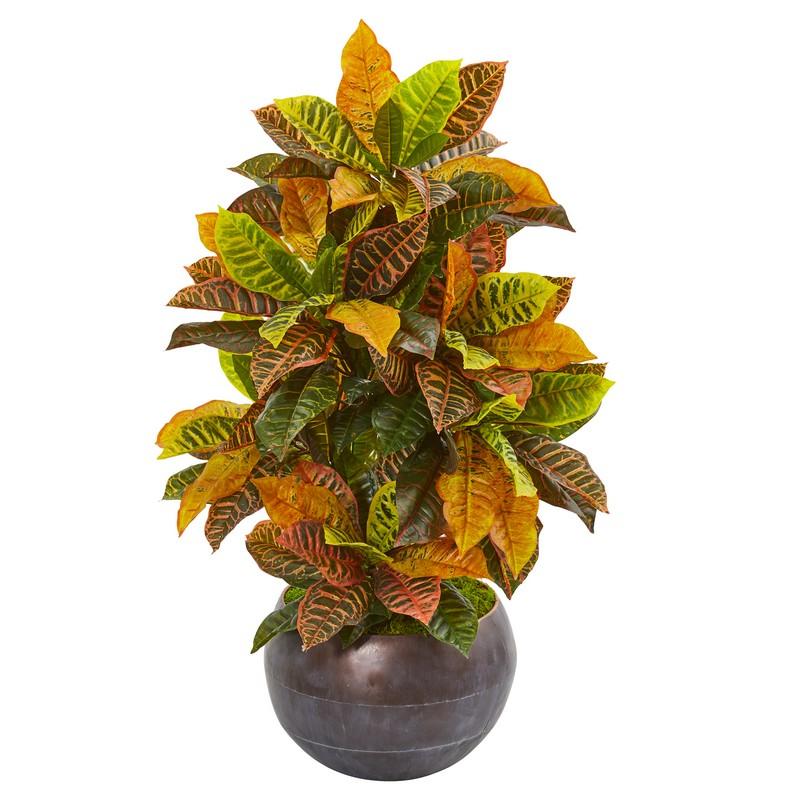 37"  Croton Artificial Plant in Metal Bowl (Real Touch)