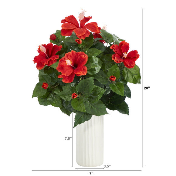 20" Hibiscus Artificial Plant Artificial Plant in White Planter