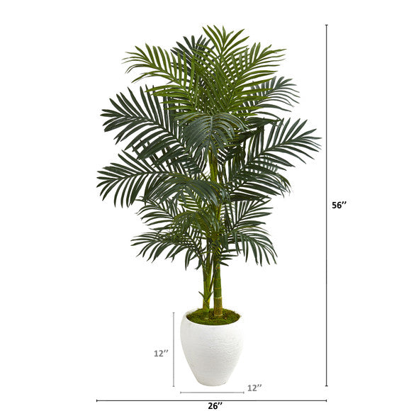 56" Golden Cane Artificial Palm Tree in White Planter