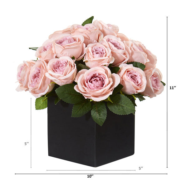 11" Rose Artificial Arrangement in Black Vase