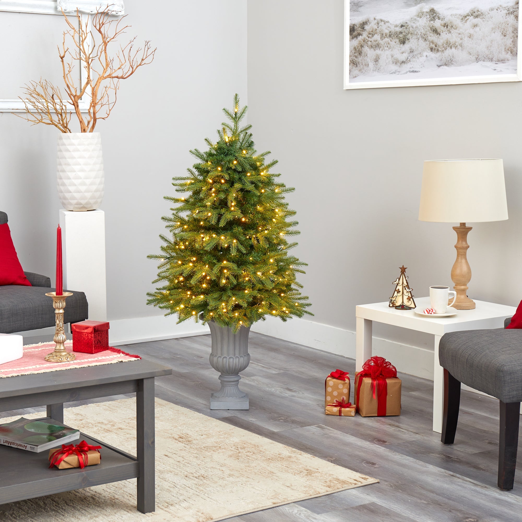 4.5' Vancouver Fir 'Natural Look' Artificial Christmas Tree w/ 250 Clear LED