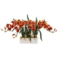 Cymbidium Artificial Arrangement in White Vase