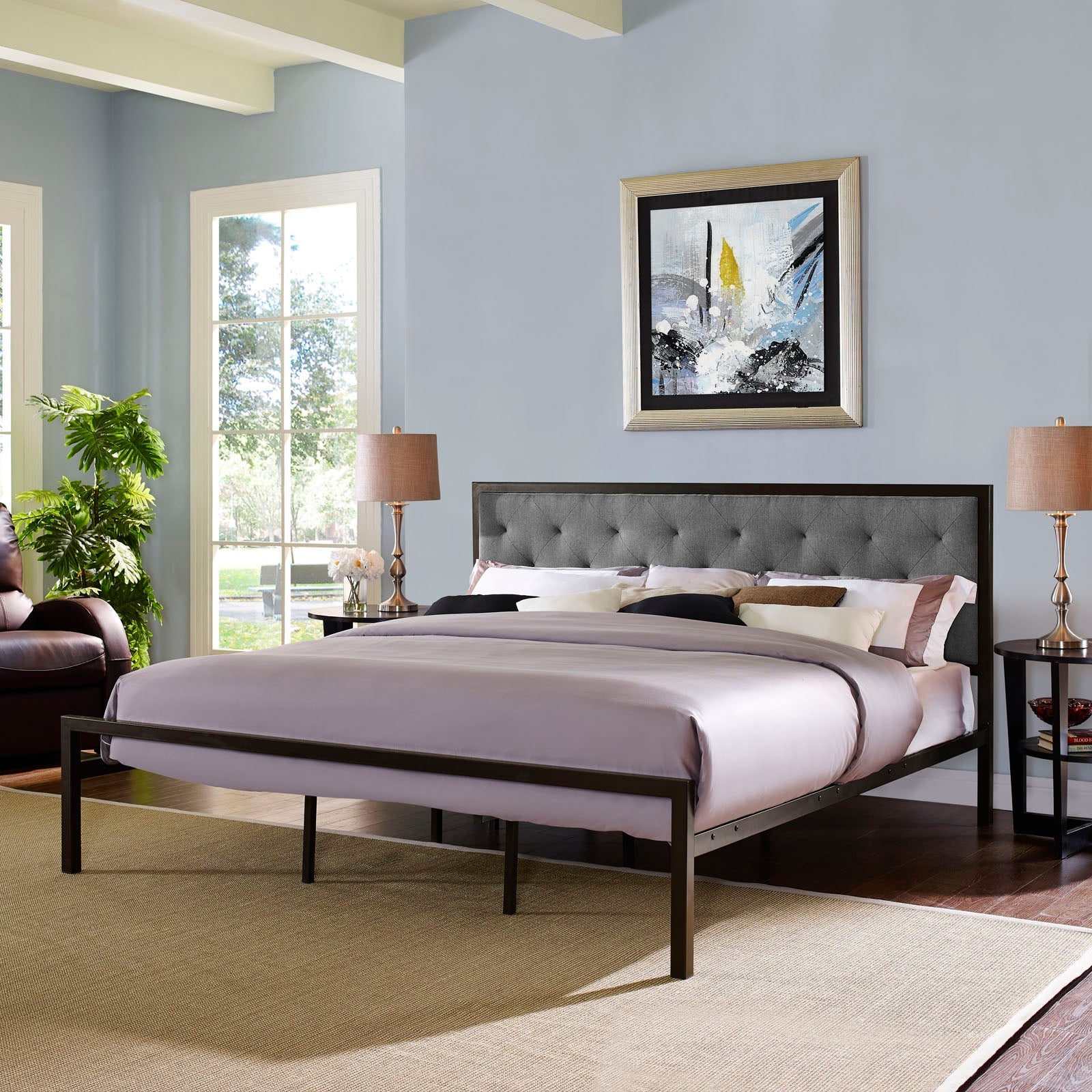 Mia Fabric King Bed by Modway