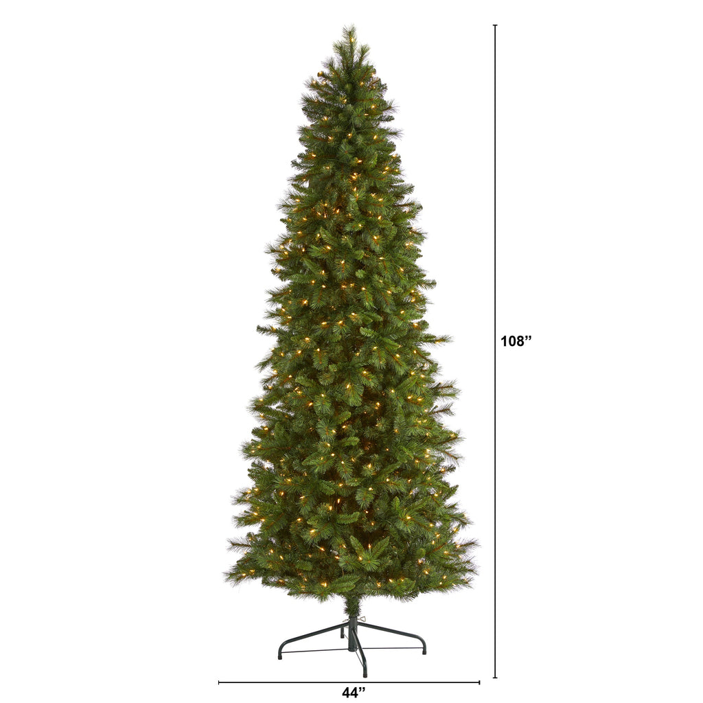 9' Slim West Virginia Mountain Pine Artificial Christmas Tree w600 Clear Lights