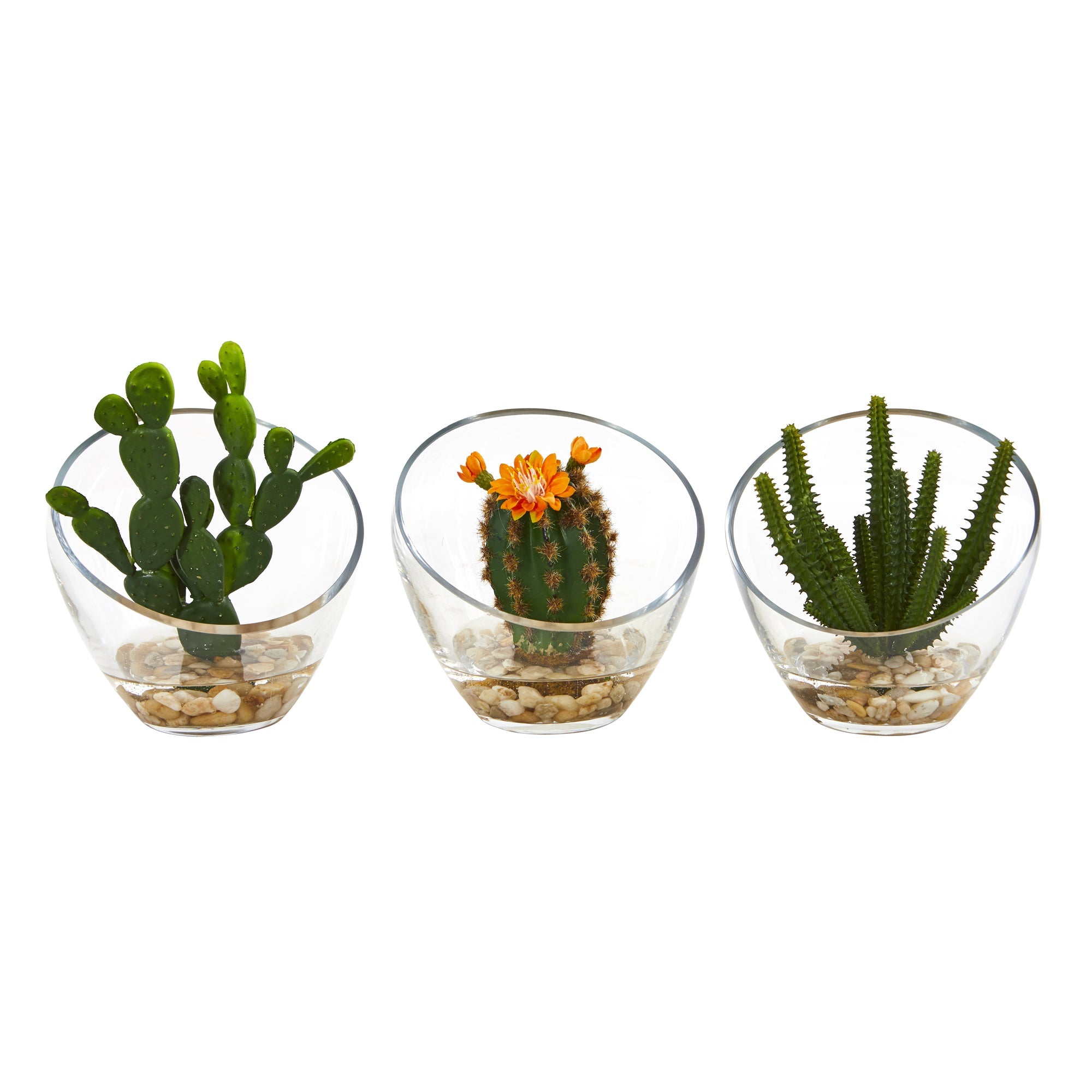 7"  Mixed Succulent Artificial Plant in Glass Vase (Set of 3)